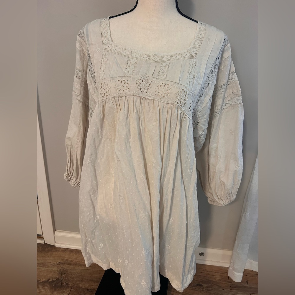Boho Eyelet Lace Tunic Dress in Cream